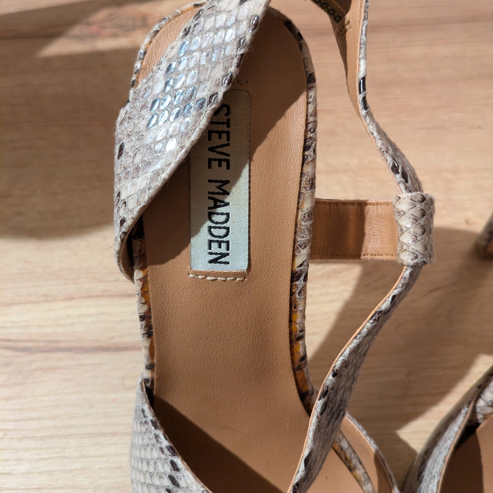 Steve Madden Women's Snakeskin Heels - Cream and Brown - Picture 8 of 10